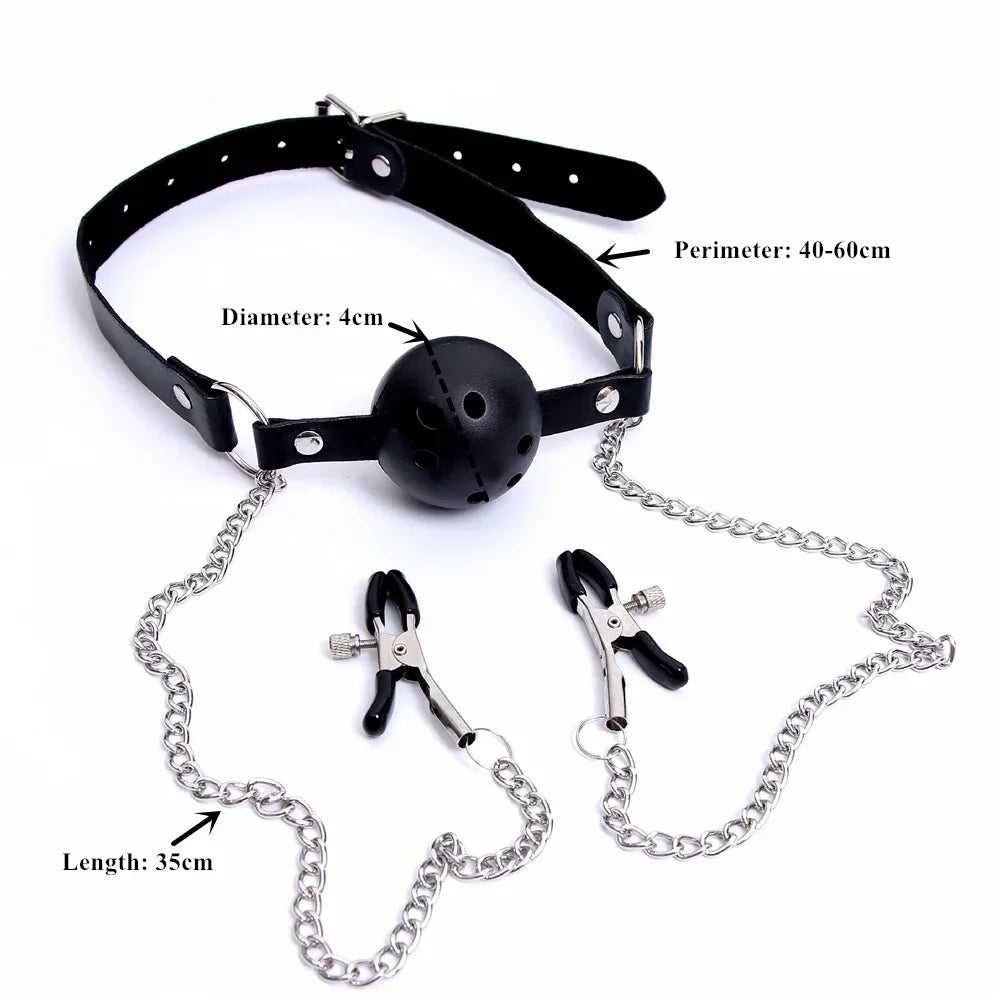 SM Mouth Gag Nipple Clamp BDSM Slave Bra Clip Sex Toy Kits Soft Silicone Mouth Ball Sextoy Adult Erotic Games Oral Sex Opener