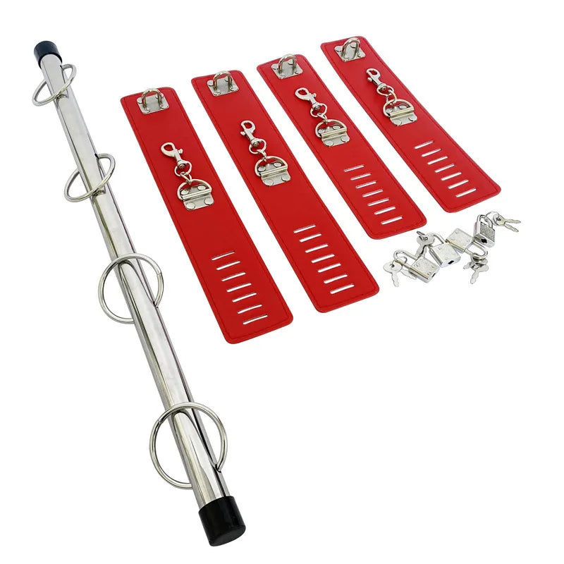 BDSM Restraint Handcuff Set Leg Cuff Neck Restrain Kit SM Fetish Stainless Steel Extend Spreader Bar Adult Couple Slave Harness