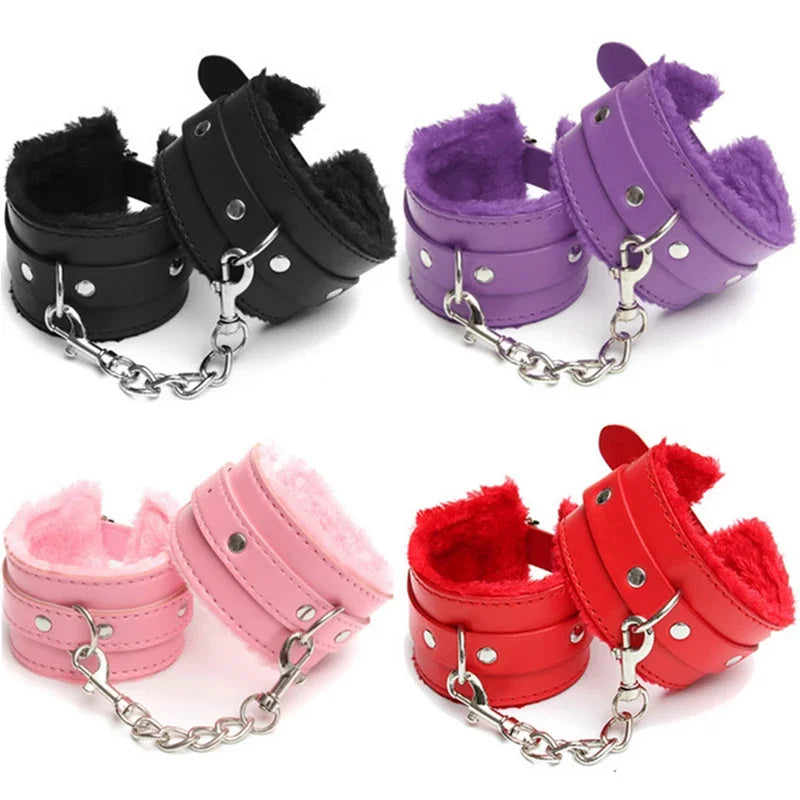 BDSM Handcuffs Hand Restraint Bondage Gear SM Slave Erotic Play Sex Ankle Handcuffs Long Flush Handcuff Detachable Chain Clasp