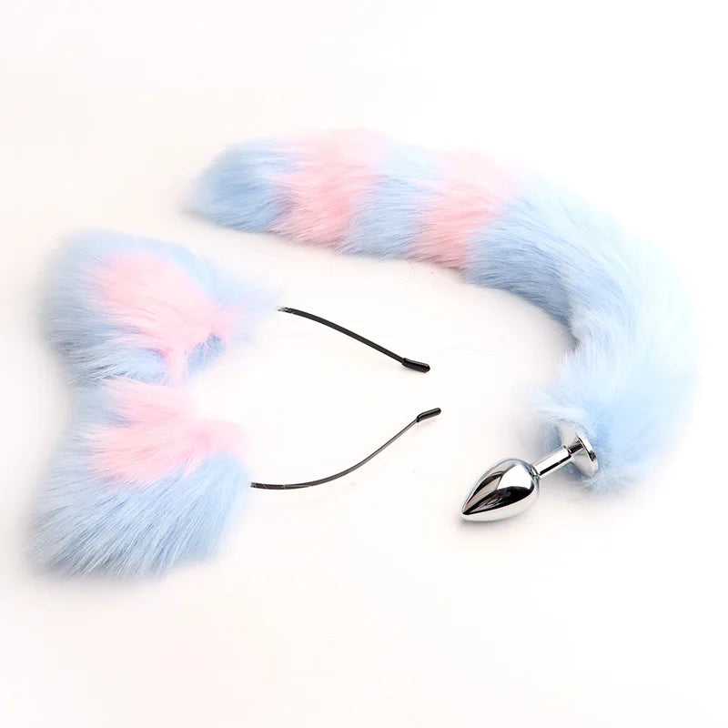 40cm Fox Tail Anal Plug Sexy Plush Cat Ears Headbands Set Butt Plug Tail Erotic Cosplay Sex Toys for Women Anal Masturbating