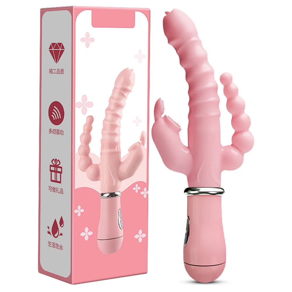 Vibrator Powerful 3 in 1 Dildo Rabbit Vibrator Waterproof Anal Clit Vibrator Sex Toys for Women Couples Flirting Dildo Vibrator