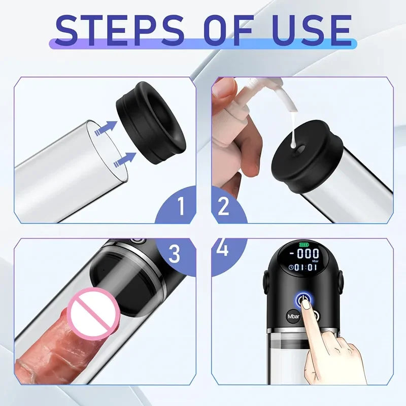 Electric Male Masturbator Endurance Exercise Fashion Product Adult Men Training Device Rechargeable Digital Penis Vacuum Pump