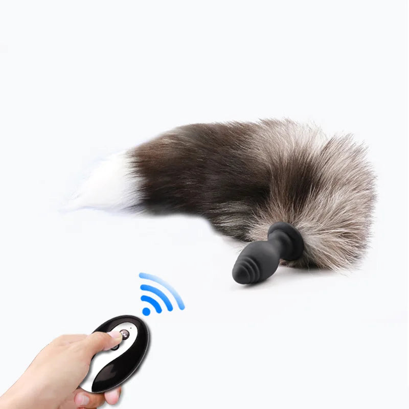 Fox Tail Anal Plug with Remote Control Vibrating - Faux Fur & Silicone Role Play Adult Toy Multi-Color BDSM Sex Toys for Couples