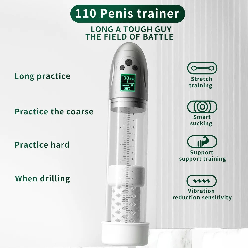 LCD Male Stroking Toys Automatic Pressure Penis Erection Training Reduction Sensitivity Sex Device Suction Vibration Masturbator