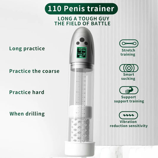 LCD Male Stroking Toys Automatic Pressure Penis Erection Training Reduction Sensitivity Sex Device Suction Vibration Masturbator