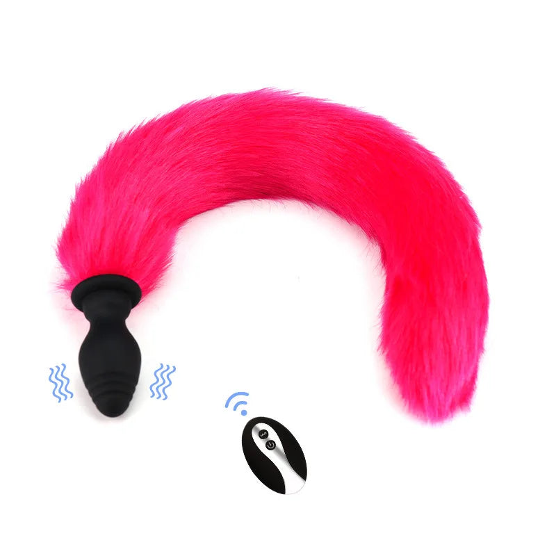 Fox Tail Anal Plug with Remote Control Vibrating - Faux Fur & Silicone Role Play Adult Toy Multi-Color BDSM Sex Toys for Couples