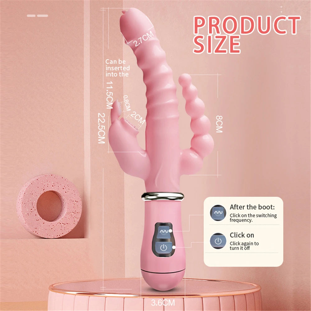 Vibrator Powerful 3 in 1 Dildo Rabbit Vibrator Waterproof Anal Clit Vibrator Sex Toys for Women Couples Flirting Dildo Vibrator