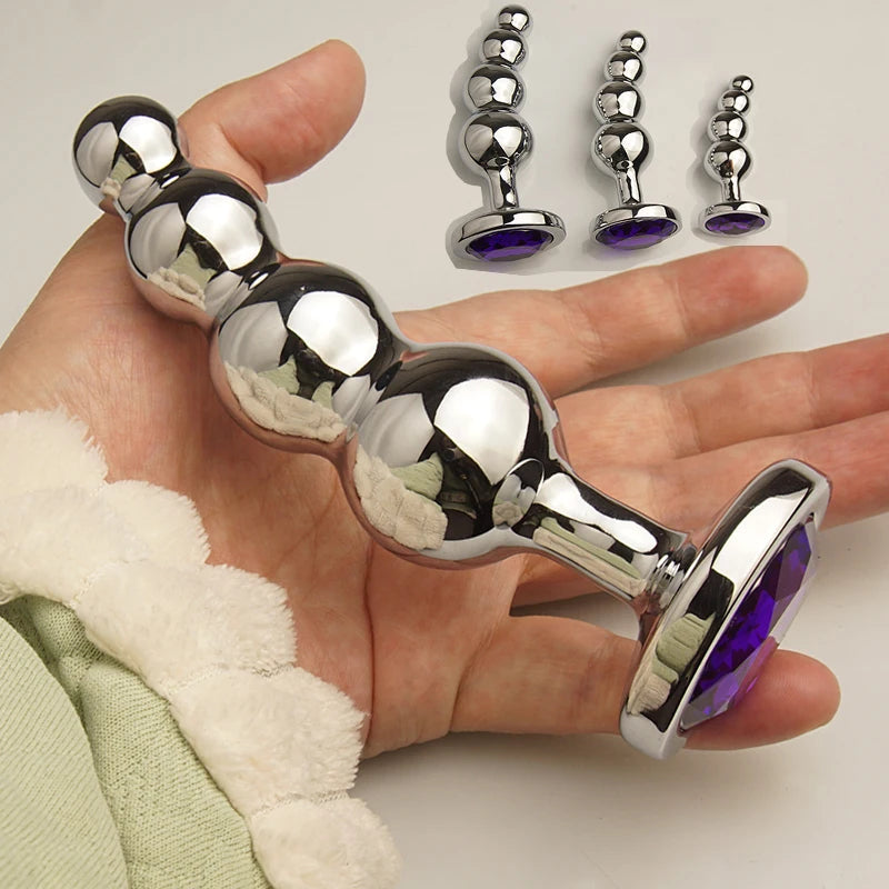 Metal Curved Anus Butt Plug,4 Beads Stimulating Anal Plugs Sex Toy, Prostate Massage,Analplug Buttplug Butplug with Jewelry Base