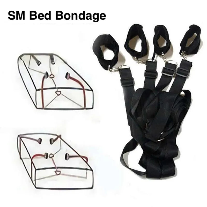 Bed Bondage Sex Toy Woman Wrist Ankle Cuffs Couple Erotic Sex Games Strap System Adjustable Handcuffs Leg Split Restraint Toys