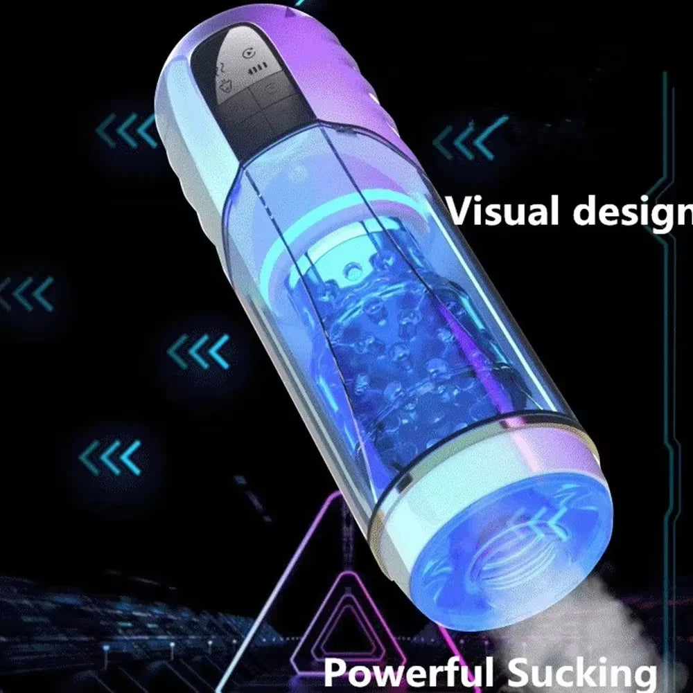 Powerful Storm Sucking Male Masturbator Sexy Voice Interaction Visible Penis Training Cup Rotation Telescopic Stroking Adult Toy