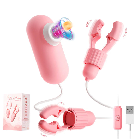 Vibrating Nipple Clamp Tongue Licking Sucking Vibrator For Women Breast Massage Labia Clitoris Clip Stimulation Massager Sex Toy