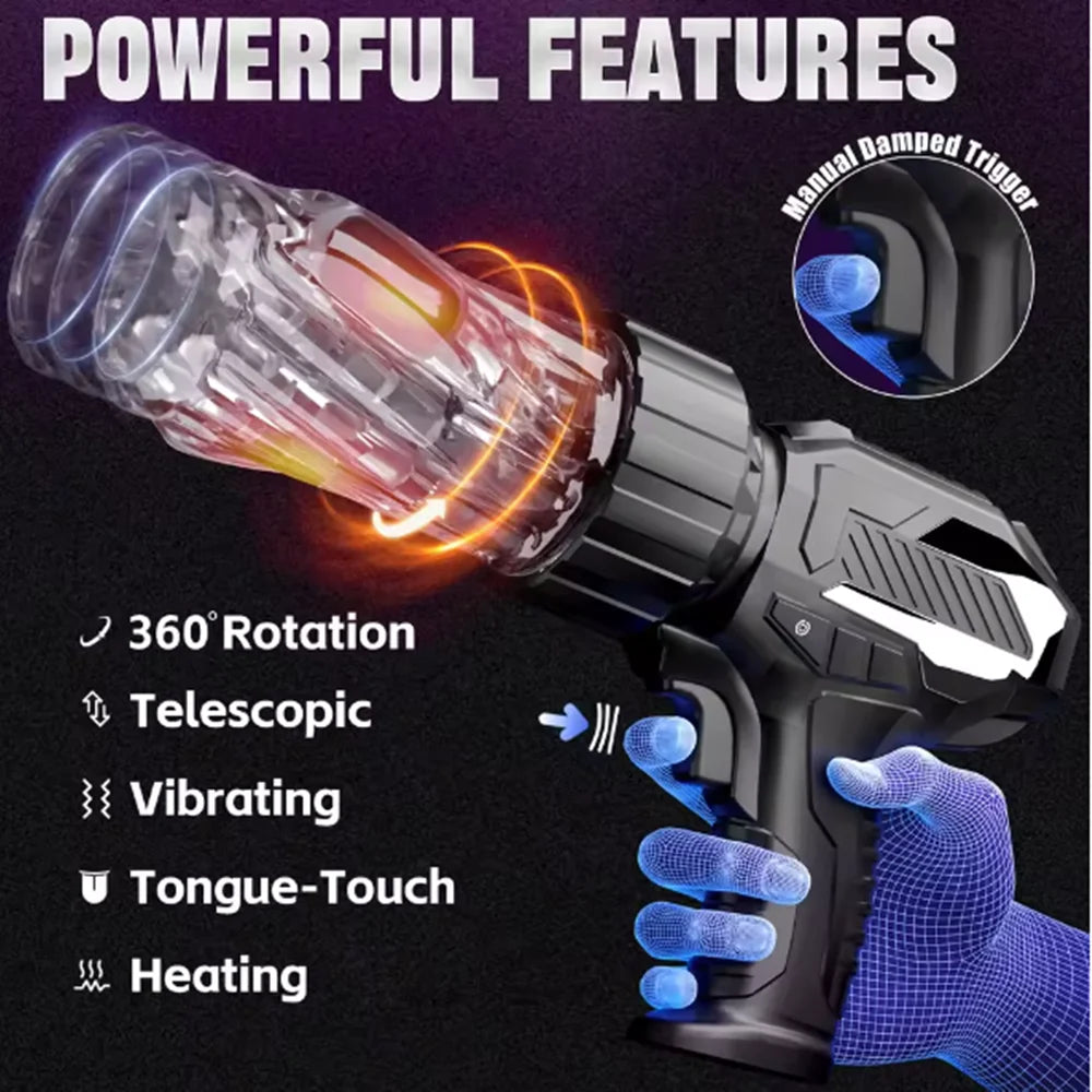 Heating  Male Masturbator Mens Sex Toys Telescopic Rotating Tongue Licking Tongue Swing Dual Motor Electric Drill Masturbator
