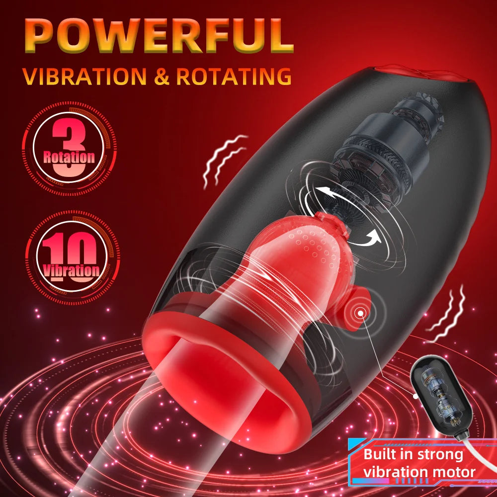 Automatic Male Masturbator Penis Training Vibrator Blowjob Sex Toy 10 Vibrating 3 Rotating 5 Sucking Mouth-Shaped Male Stroker