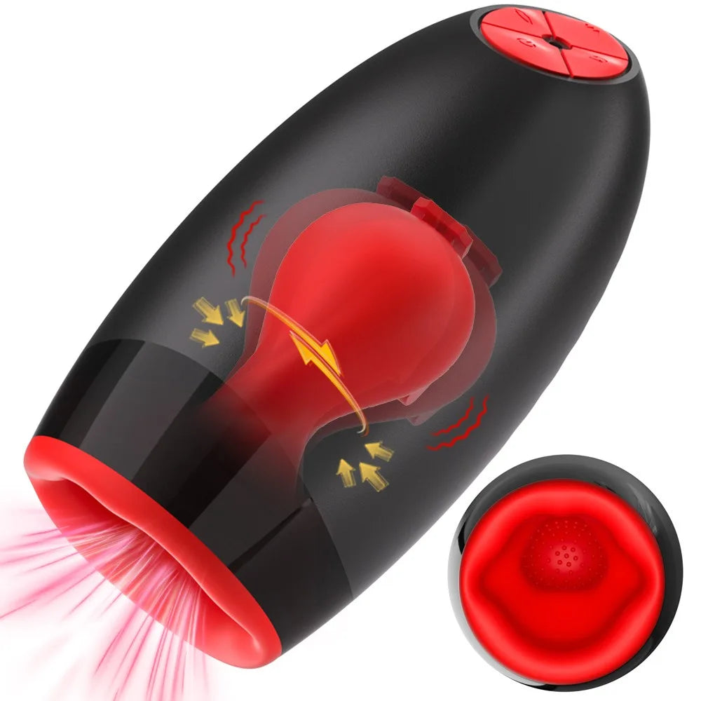 Automatic Male Masturbator Penis Training Vibrator Blowjob Sex Toy 10 Vibrating 3 Rotating 5 Sucking Mouth-Shaped Male Stroker