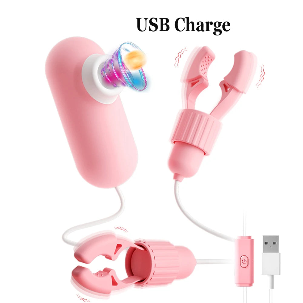 Vibrating Nipple Clamp Tongue Licking Sucking Vibrator For Women Breast Massage Labia Clitoris Clip Stimulation Massager Sex Toy