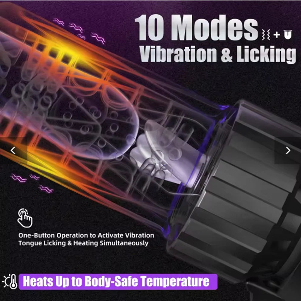 Heating  Male Masturbator Mens Sex Toys Telescopic Rotating Tongue Licking Tongue Swing Dual Motor Electric Drill Masturbator