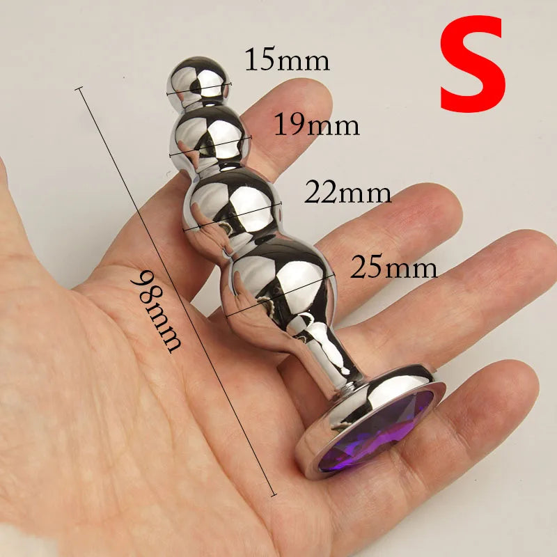 Metal Curved Anus Butt Plug,4 Beads Stimulating Anal Plugs Sex Toy, Prostate Massage,Analplug Buttplug Butplug with Jewelry Base