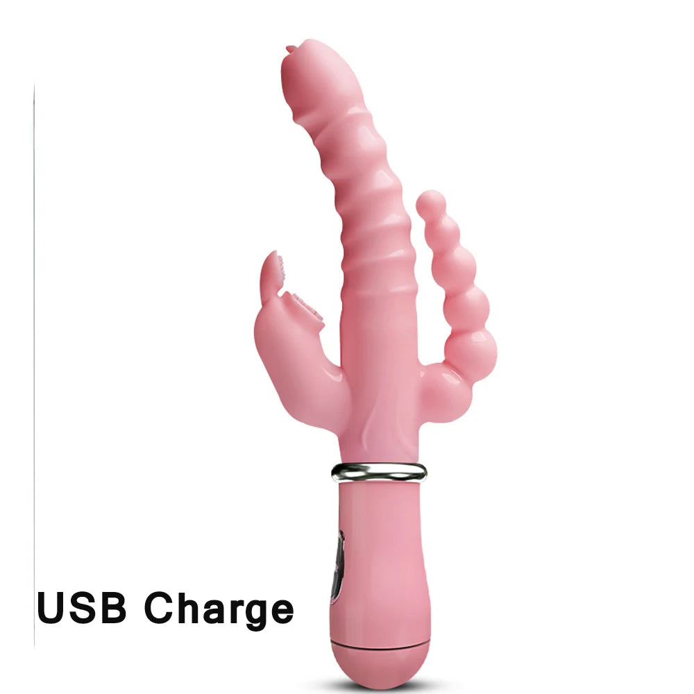 Vibrator Powerful 3 in 1 Dildo Rabbit Vibrator Waterproof Anal Clit Vibrator Sex Toys for Women Couples Flirting Dildo Vibrator