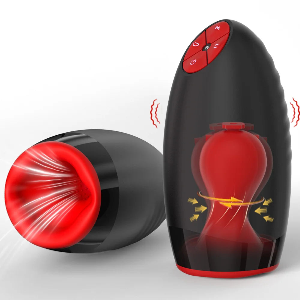 Automatic Male Masturbator Penis Training Vibrator Blowjob Sex Toy 10 Vibrating 3 Rotating 5 Sucking Mouth-Shaped Male Stroker