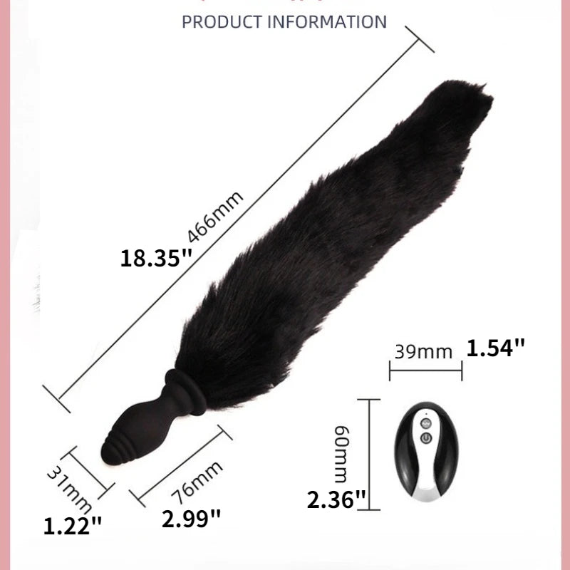 Fox Tail Anal Plug with Remote Control Vibrating - Faux Fur & Silicone Role Play Adult Toy Multi-Color BDSM Sex Toys for Couples