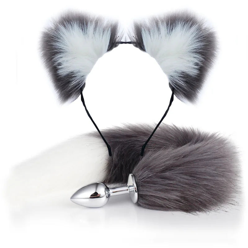 40cm Fox Tail Anal Plug Sexy Plush Cat Ears Headbands Set Butt Plug Tail Erotic Cosplay Sex Toys for Women Anal Masturbating