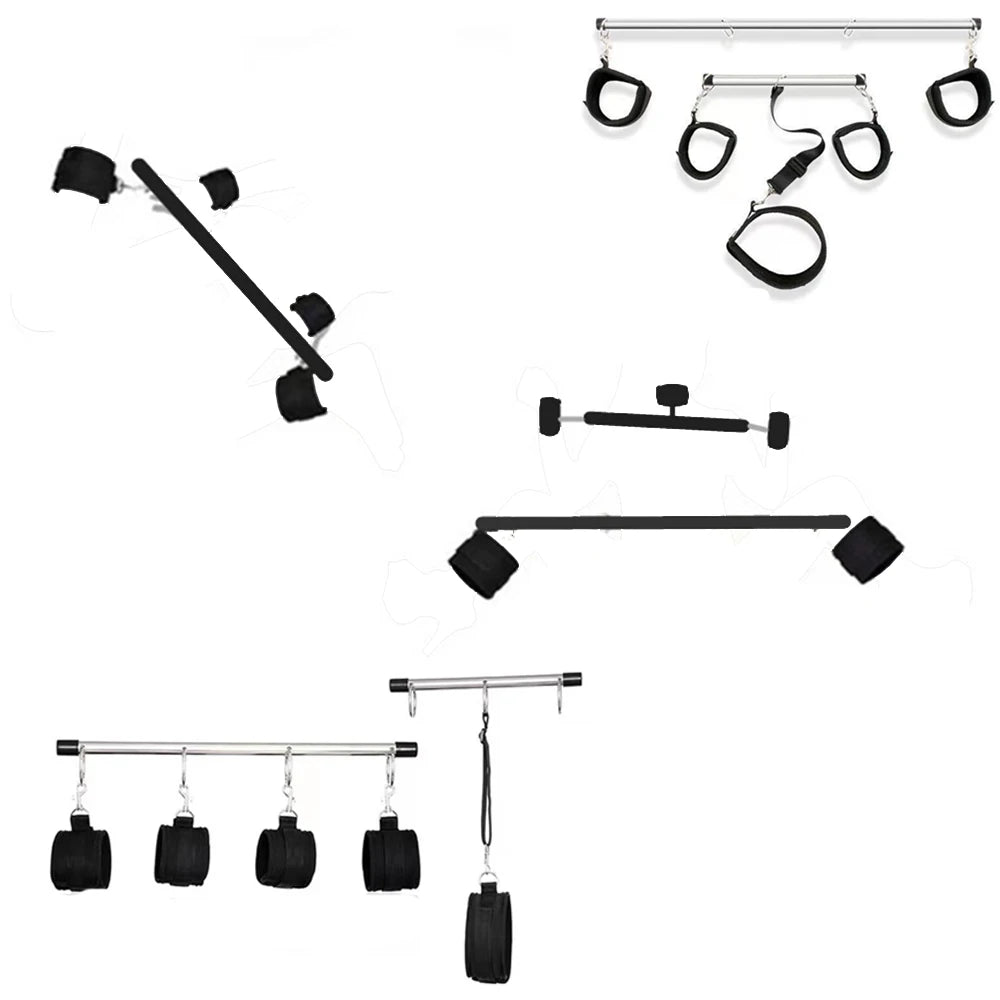 BDSM Sex Bondage Set Sex Handcuff Neck Collar Spreader Bar Steel Pipe Hand Leg Straps Restraints Slave Fetish SM Aldult Sex Toys
