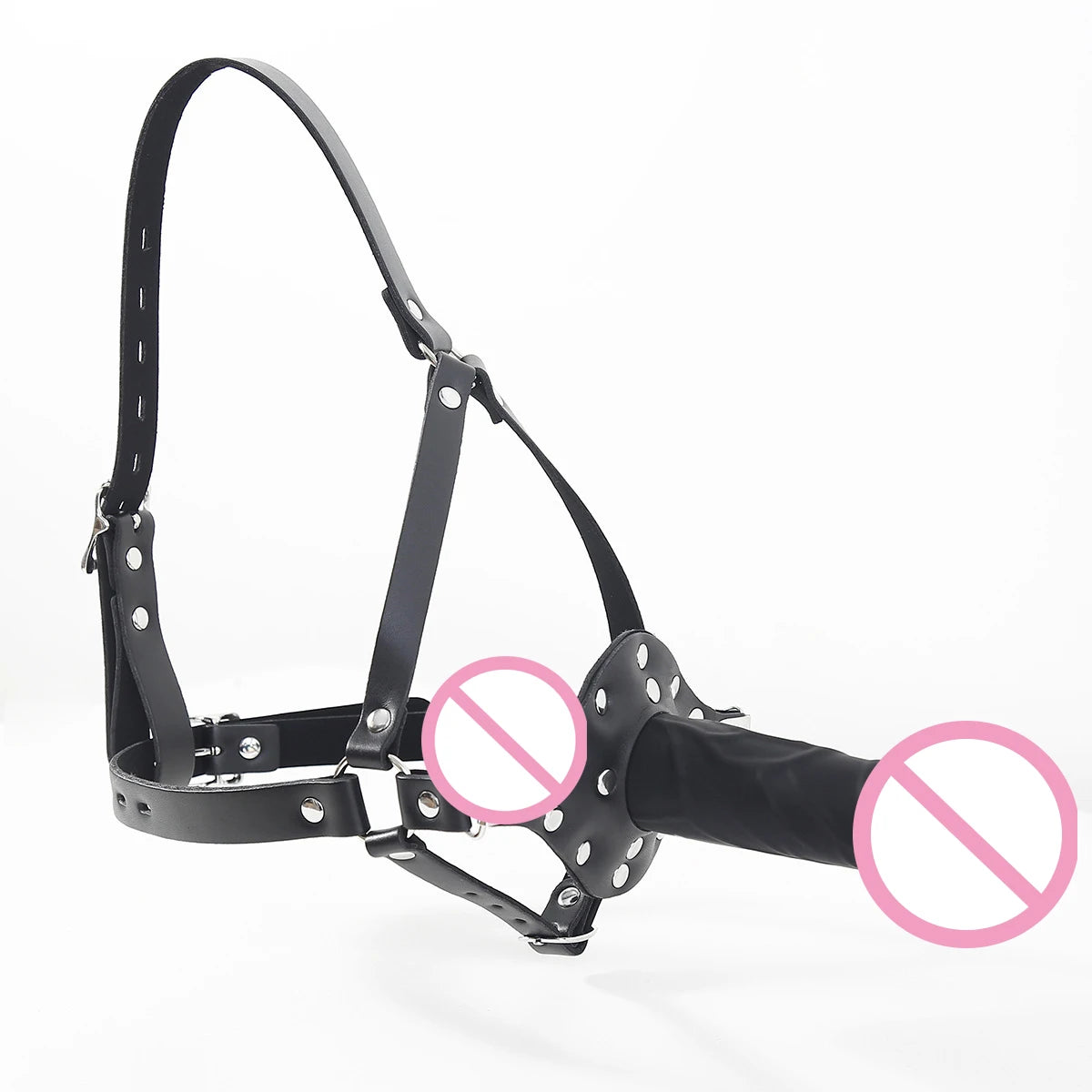 Lesbian Strapon Double End Dildo Sex Product Penis Plug Dildo Gag Fetish Leather Mask BDSM Bondage Adult Game Toy for Couple
