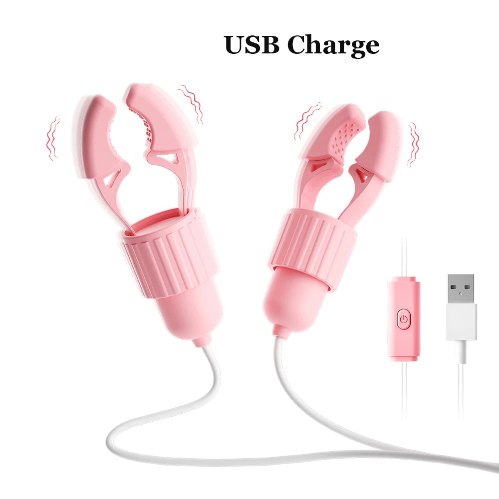 Vibrating Nipple Clamp Tongue Licking Sucking Vibrator For Women Breast Massage Labia Clitoris Clip Stimulation Massager Sex Toy