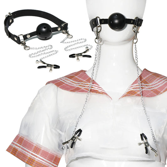 SM Mouth Gag Nipple Clamp BDSM Slave Bra Clip Sex Toy Kits Soft Silicone Mouth Ball Sextoy Adult Erotic Games Oral Sex Opener
