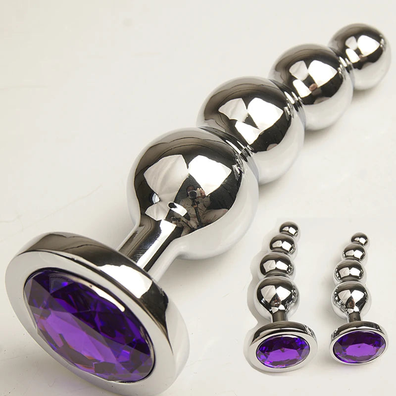 Metal Curved Anus Butt Plug,4 Beads Stimulating Anal Plugs Sex Toy, Prostate Massage,Analplug Buttplug Butplug with Jewelry Base