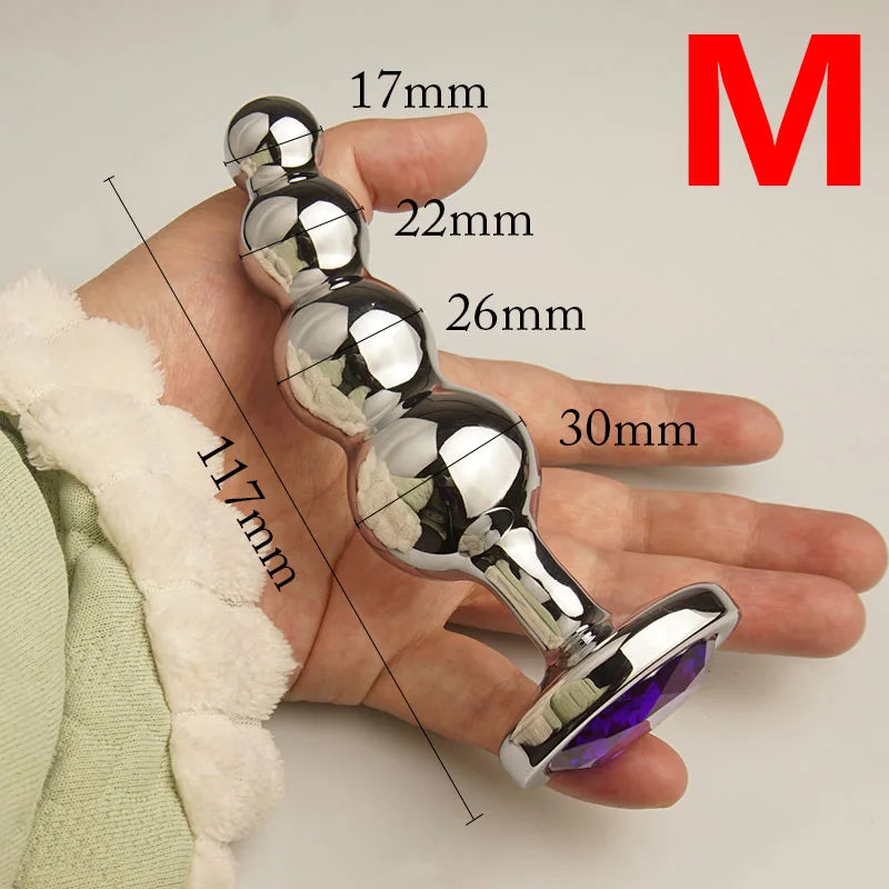 Metal Curved Anus Butt Plug,4 Beads Stimulating Anal Plugs Sex Toy, Prostate Massage,Analplug Buttplug Butplug with Jewelry Base