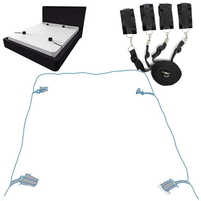 Bed Bondage Sex Toy Woman Wrist Ankle Cuffs Couple Erotic Sex Games Strap System Adjustable Handcuffs Leg Split Restraint Toys