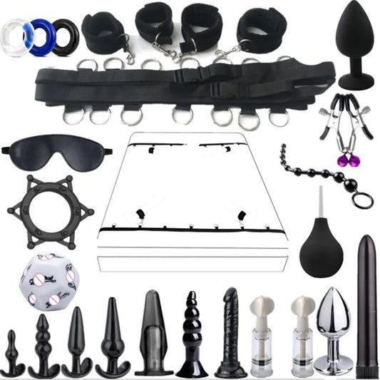 Sex Toy BDSM Kits Plush Sex Bondage Set Handcuffs Sex Games Whip Gag Nipple Clamps Sex Toys For Couples Exotic Accessories +18