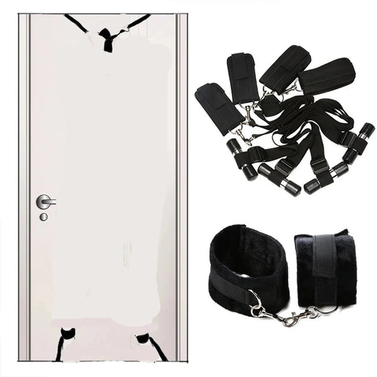 BDSM Door Hang Handcuff Restraint Sex Toy Set Body Control Leg Split Ankle Cuffs Straps System Adult Easy Install Sex Machine