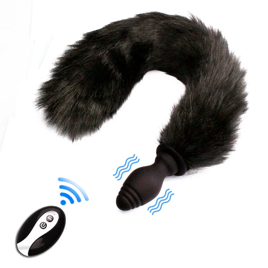 Fox Tail Anal Plug with Remote Control Vibrating - Faux Fur & Silicone Role Play Adult Toy Multi-Color BDSM Sex Toys for Couples