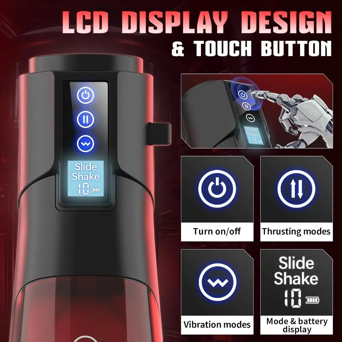 LCD Display Masturbation Cup 8 Thrusting 10 Vibrating Modes Double Motors One Key Orgasm Ultra Soft Channel Male Sex Machine