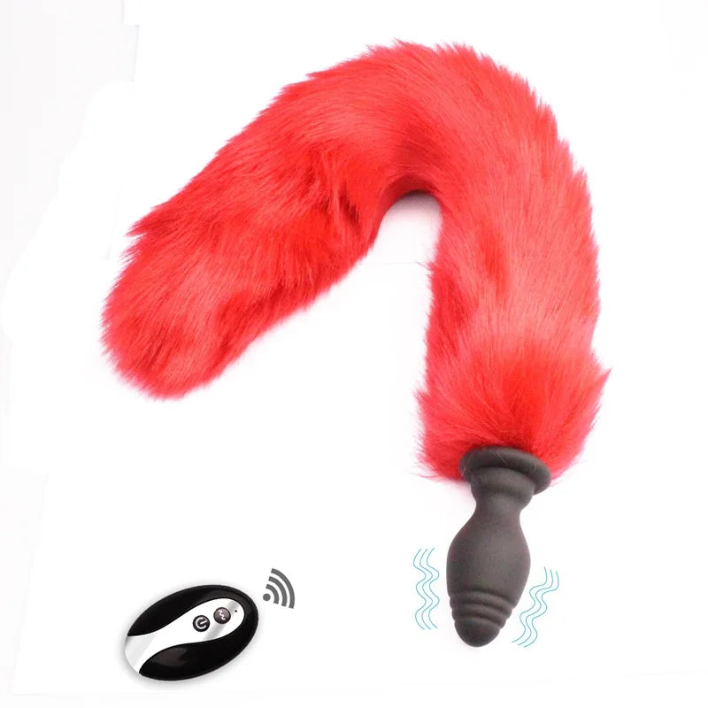 Fox Tail Anal Plug with Remote Control Vibrating - Faux Fur & Silicone Role Play Adult Toy Multi-Color BDSM Sex Toys for Couples