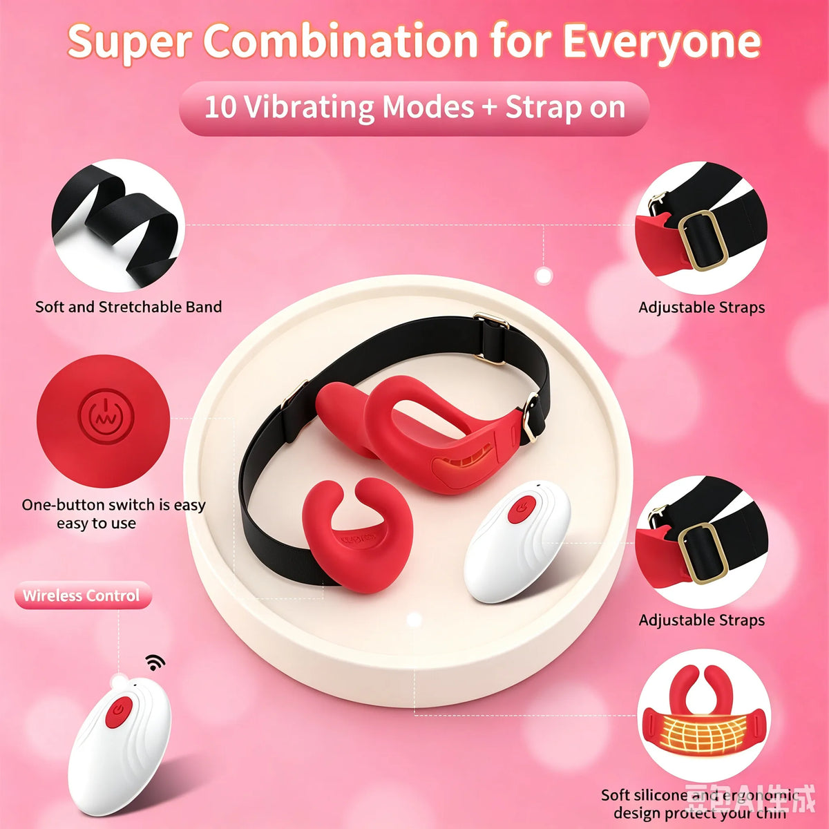 Headband Penis Ring Vibrator Sex Toys Adjustable Strap-On Rose Vibrating Cock Ring Oral Sex Toys Remote Control Adult Gay Games