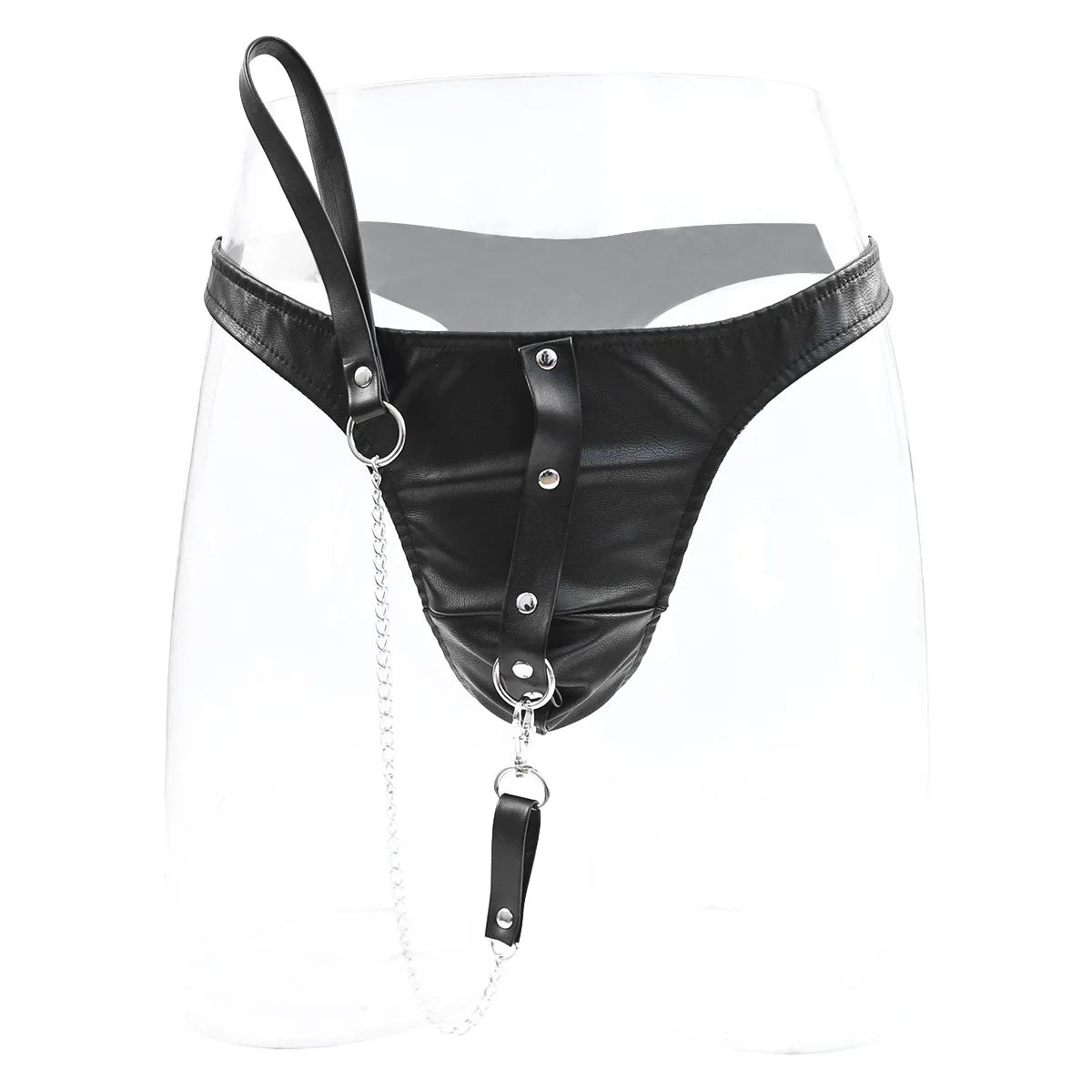 Adult Game Chastity Panty with Leash Couple Flirt Sex Product PU Leather Briefs BDSM Male Panties SM Slave Leashes Set 18+ Toys