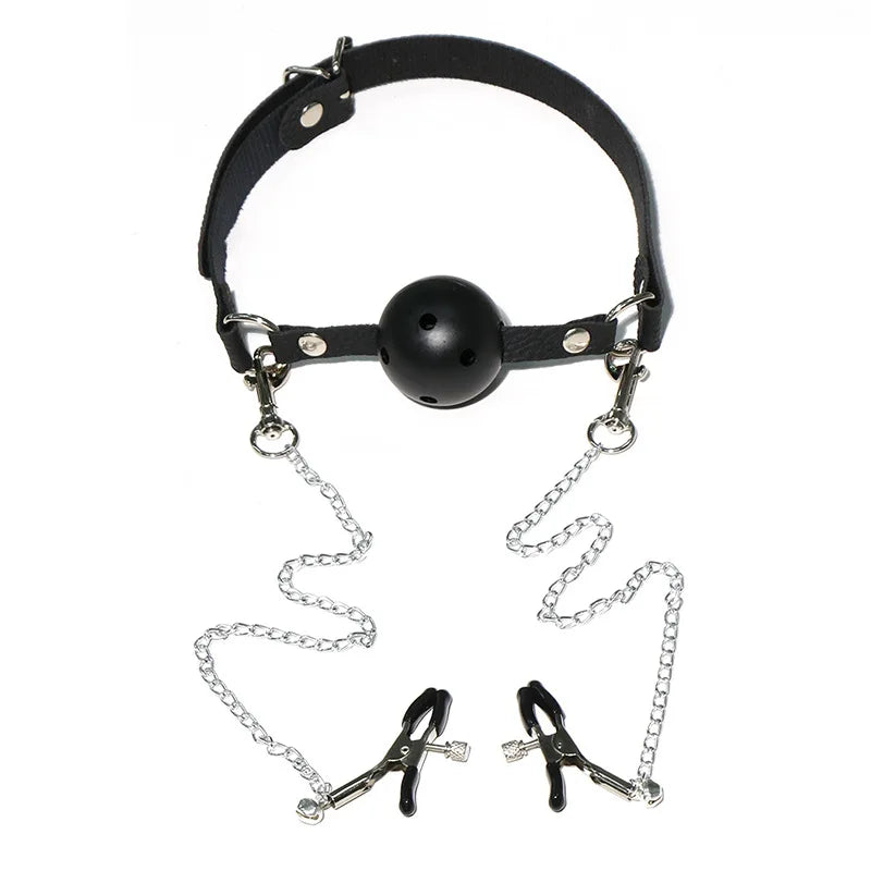 SM Mouth Gag Nipple Clamp BDSM Slave Bra Clip Sex Toy Kits Soft Silicone Mouth Ball Sextoy Adult Erotic Games Oral Sex Opener