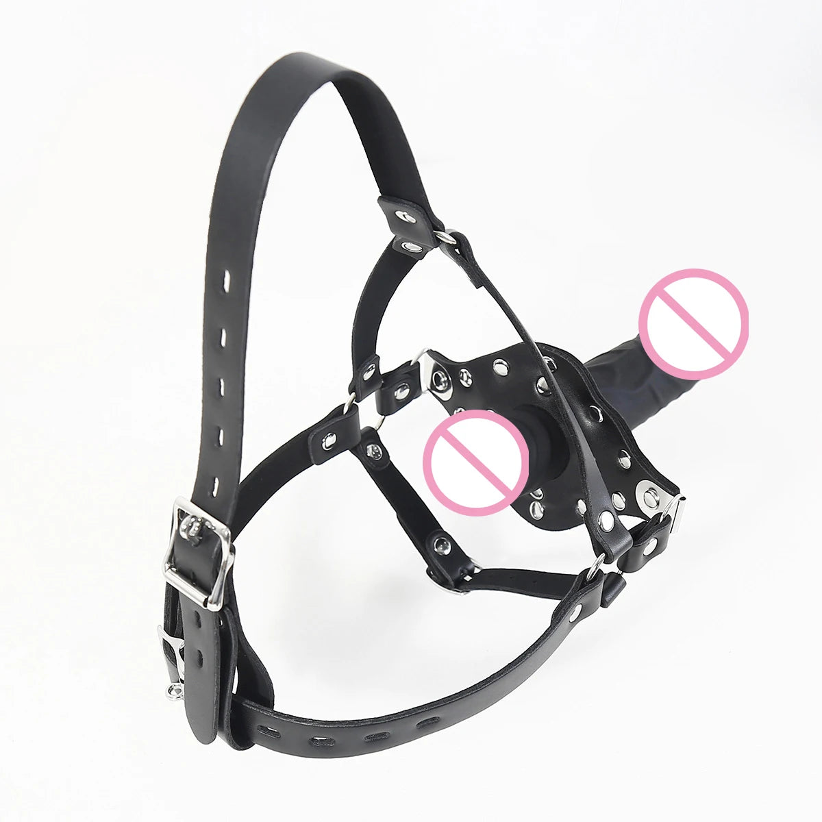 Lesbian Strapon Double End Dildo Sex Product Penis Plug Dildo Gag Fetish Leather Mask BDSM Bondage Adult Game Toy for Couple