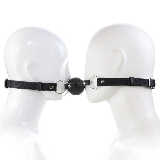Gay Sex BDSM Restraint Mouth Gag SM Slave Fetish Mouth Double Silicone Balls Sex Toys for Couples PU Leather Plug Erotic Product