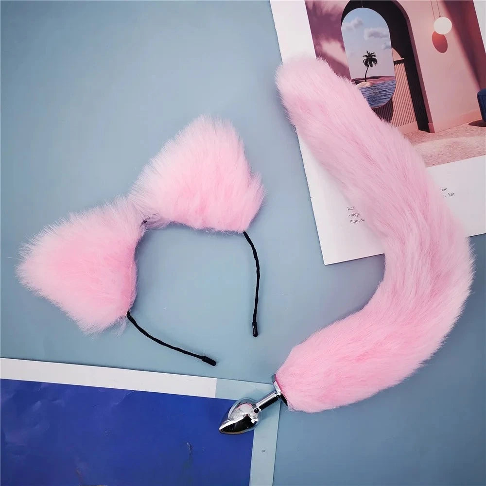 40cm Fox Tail Anal Plug Sexy Plush Cat Ears Headbands Set Butt Plug Tail Erotic Cosplay Sex Toys for Women Anal Masturbating
