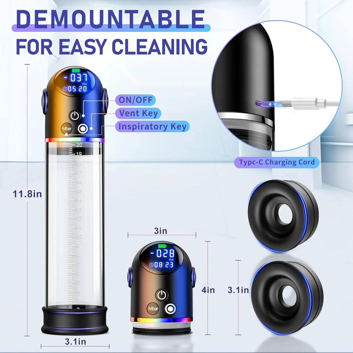 Electric Male Masturbator Endurance Exercise Fashion Product Adult Men Training Device Rechargeable Digital Penis Vacuum Pump