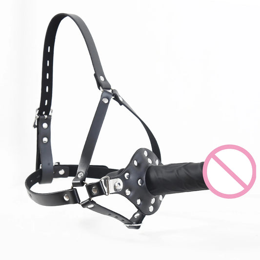 Lesbian Strapon Double End Dildo Sex Product Penis Plug Dildo Gag Fetish Leather Mask BDSM Bondage Adult Game Toy for Couple