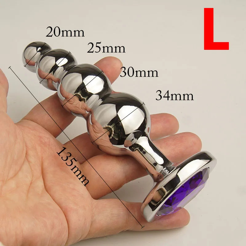 Metal Curved Anus Butt Plug,4 Beads Stimulating Anal Plugs Sex Toy, Prostate Massage,Analplug Buttplug Butplug with Jewelry Base