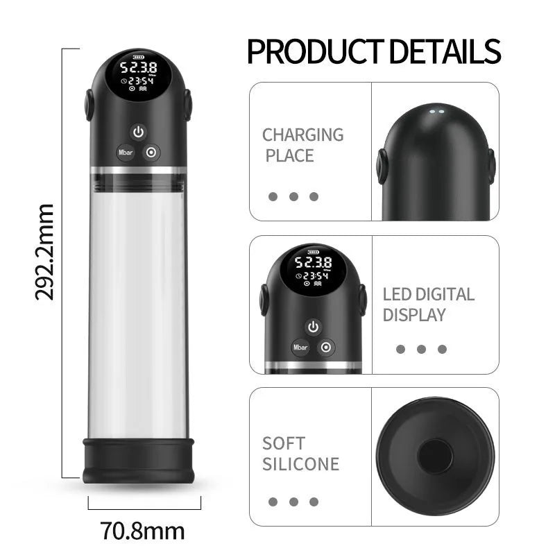 Electric Male Masturbator Endurance Exercise Fashion Product Adult Men Training Device Rechargeable Digital Penis Vacuum Pump