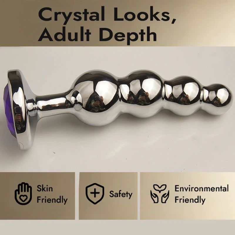 Metal Curved Anus Butt Plug,4 Beads Stimulating Anal Plugs Sex Toy, Prostate Massage,Analplug Buttplug Butplug with Jewelry Base