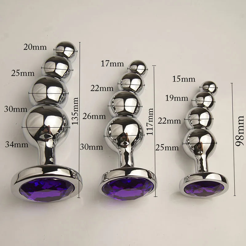 Metal Curved Anus Butt Plug,4 Beads Stimulating Anal Plugs Sex Toy, Prostate Massage,Analplug Buttplug Butplug with Jewelry Base